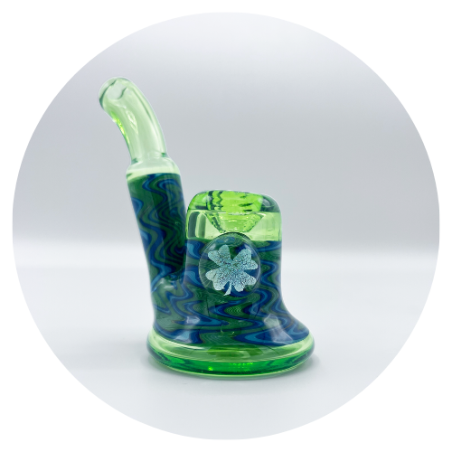 Green Clover Squatlock Glass Pipe