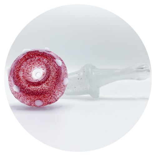 Mushroom Sherlock Glass Pipe, Red and White